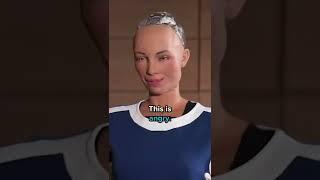 Asking Sophia Hanson Robotic’s human-like AI robot to show her range of emotions.