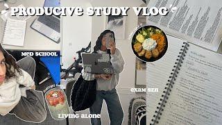 PRODUCTIVE study vlog  exam season med school living alone what I eat DIY polaroid project +