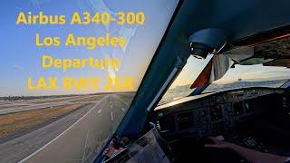 Airbus A340-300 cockpit view - takeoff Los Angeles LAX runway 25R - 4K