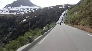 Trollstigen waterfall Norway around Åndalsnes altitude of over 1600 meters BMW K1300Rthe way up