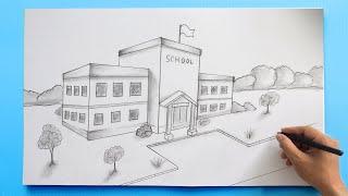 School Drawing  How to draw a school 