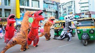 Dinosaurs Walking in Public Prank  Hilarious Public Reaction