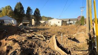 Walking Down a Decimated Street From Helene Outside Asheville