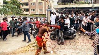 Potharaju Beating Public Hulchal at Balkampet Yellamma Lagam 2023  Balkampet Yellamma Kalyanam 2023