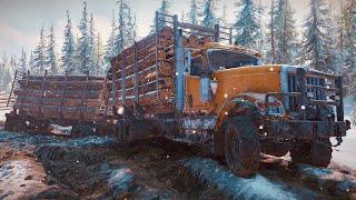 Alaska Extreme Dangerous Wood Logging - International HX 520 - SnowRunner Steering Wheel Gameplay