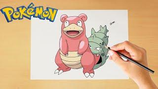 How to draw Slowbro - Step by step  Kanto  Pokémon - 0080