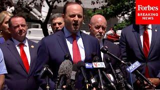 Allies Of Ex-President Trump Face Incessant Heckling At Press Briefing Outside NYC Hush Money Trial