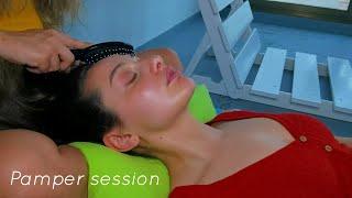 ASMR Massage on Head neck chest with scratching tracing & brushing  I GET PAMPERED - No Talking