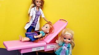 At the Doctor  Elsa and Anna toddlers  - One is sick - Barbie helps