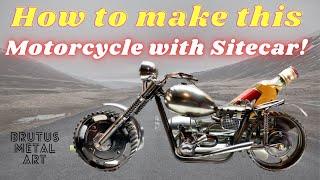 Metal Art Motorcycle with Sitecar whiskey bottle transporter