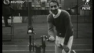 QUIRKY TENNIS CHAMPION JEAN RENE LACOSTE DEMONSTRATING TENNIS  AUTO -GUN MACHINE 1928