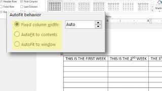 FORMAT TABLES IN MICROSOFT WORD USING FIXED COLUMN WIDTH AUTO FIT TO CONTENTS & AUTO FIT TO WINDOW
