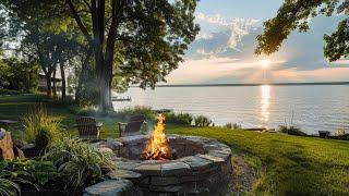 Spending Time on Lakeside Ambient with Calm Fire pit Birdsongs and Relaxing Lake Wave Sounds