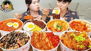 ASMR MUKBANG 편의점 핵불닭 미니 떡볶이 & 핫도그 & 김밥 FIRE Noodle & HOT DOG & GIMBAP EATING SOUND