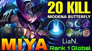 20 Kills Miya Modena Butterfly Sidelane with Arrival META - Top 1 Global Miya by LiaN. - MLBB