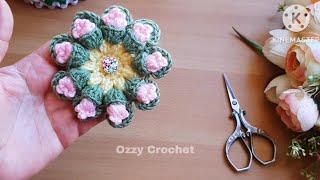 وردة كروشيه للتزيين سهلة  للمبتدئين _ 3d crochet flower  very easy for beginner