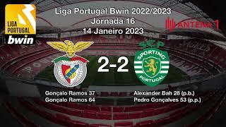 Benfica x Sporting 2-2 Relato Golos Rádio Antena 1  Liga Portugal Bwin 20222023 Jornada 16