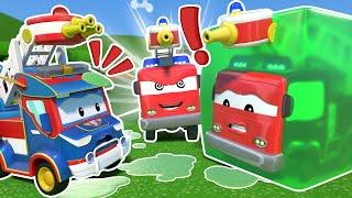 Oh no EVIL FIRE TRUCK shoots slime everywhere Stop him SuperTruck  Cars & Trucks Rescue for Kids