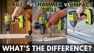 Drill vs Impact Driver vs Hammer Drill EXPLAINED  RYOBI Tools 101