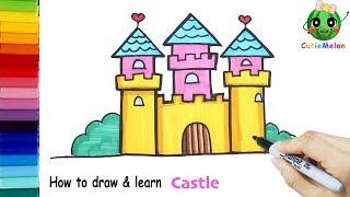 儿童简笔画 How to Draw a CASTLE Easy Drawings for Kids【西瓜宝宝学画画学英语】儿童绘画 简笔画教程