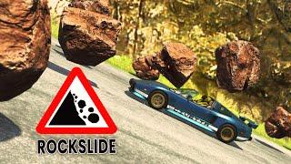 BeamNG Drive - Cars vs Rockslide #4 Big Rocks