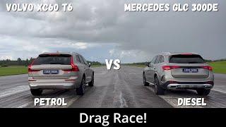 2023 Volvo XC60 T6 Recharge 350hp vs 2023 Mercedes GLC 300de 333hp  Drag Race  4K