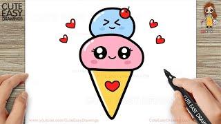 How to Draw Cute Ice Cream Easy for Kids and Toddlers