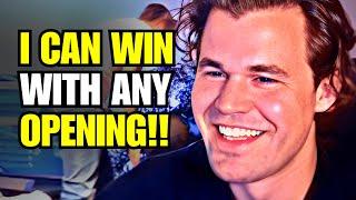 SUPERCUT Magnus Carlsen plays CRAZY OPENINGS to CRUSH TOP GMs in Blitz