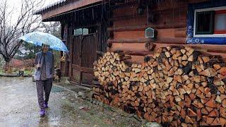 Daily life in a Korean country house in the mountains on a rainy winter day