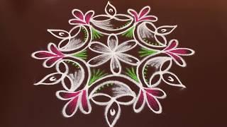 5 dots diya rangoli with flowers design  rangoli by sunitha  kolam design