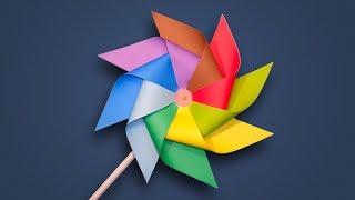 Paper Windmill - How to Make a Rainbow Color Paper Pinwheel for Craft Creators DIY Tutorial