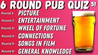 Virtual Pub Quiz 6 Rounds Picture Entertainment Wheel of Fortune Music & General Knowledge No.51