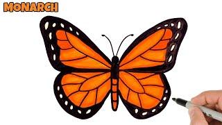 How to Draw Butterfly Easy  Monarch butterfly drawing and coloring  Art Tutorial