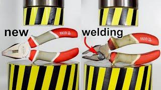 Hydraulic press vs objects repaired by welding