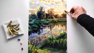 ASMR  Landscape Drawing with Pastels soothing sounds No Talking