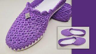 МОКАСИНЫ ЖЕНСКИЕ ЛАВАНДА ВЯЖЕМ КРЮЧКОМ  CROCHET SHOES