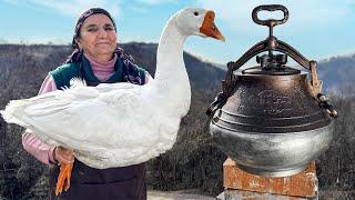 Recipe For Homemade Goose Stewed In An Afghan Cauldron Village Dinner With The Family