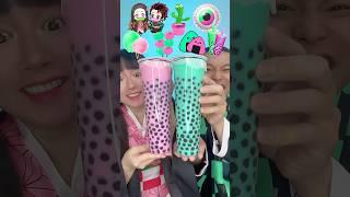 Random Pink Green Food Mukbang ASMR bubble tea boba#asmr #mukbang #shorts #demonslayer