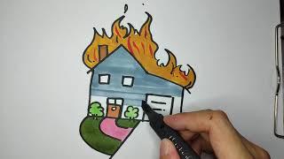 How to Draw A house on fire