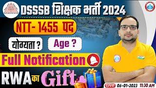 DSSSB Sikshak Bharti 2024  NTT Vacancy Age Eligibility RWAs Gift Info By Ankit Bhati Sir