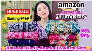 Amazon Stylish Kurta Pant Dupatta Haul Start ₹469Embroidered Chikankari Special Festive Kurti Set