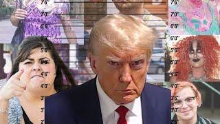 Donald Trump Mugshot but With Angry Liberals on the Background