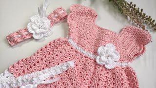 ¡ Cómo hacer vestido para bebe 0-3 meses para bebé a crochet  MODELO NALA  PASO A PASO