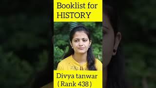 Booklist for history for UPSC CSE  Divya tanwar rank 438 #heavenlbsnaa