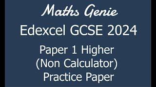 Edexcel GCSE 2024 Higher Paper 1 Non Calculator Revision Practice Paper