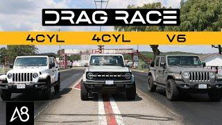 2021 Ford Bronco vs Jeep Wrangler V6 + 2.0L Turbo  DRAG + ROLL RACE REMATCH