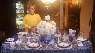 Blue & White Bunny Tablescape - Blue & White Table Setting