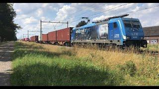 Mannheim Wörth Shuttle Container Train LTE with Advertise Traxx  blue  At Horst-America the NL