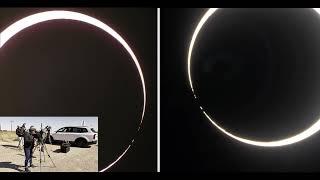 14 October 2023 annular eclipse 3-way split screen 1 side flipped sizes equalized glare reduced