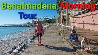 Morning Walking Tour January 2023 Benalmadena Beach Summer 4K Natural Costa Del Sol Malaga in Spain